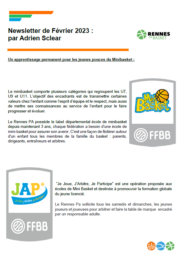 RPA Basket 2223 Newsletter février 2023